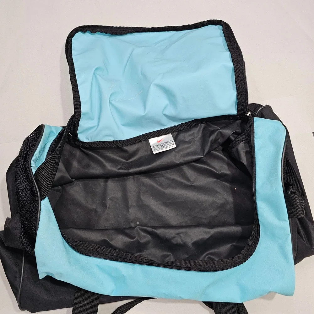 Nike Duffle Bag OS Black Blue Logo Gym Travel Sports Carry On Duffel